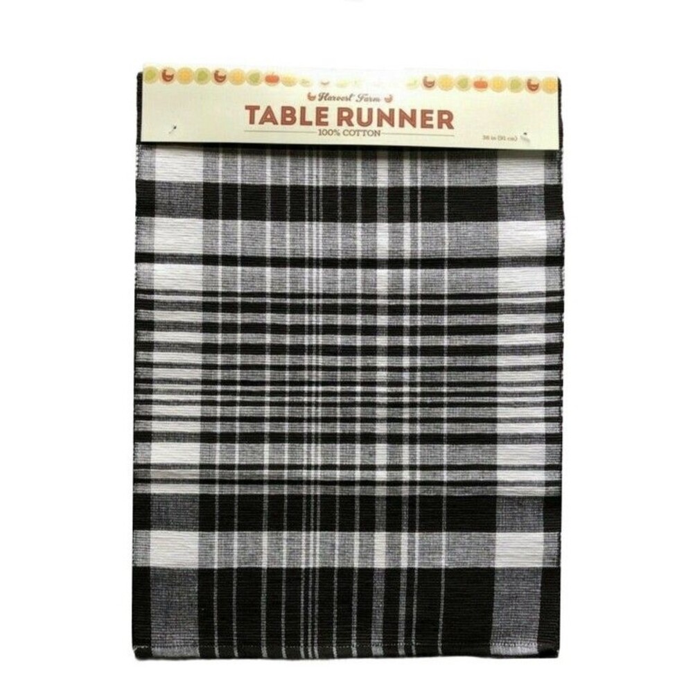 Nantucket Plaid Table Runner 14x36 Black White Cabin Lodge Country Decor Rustic